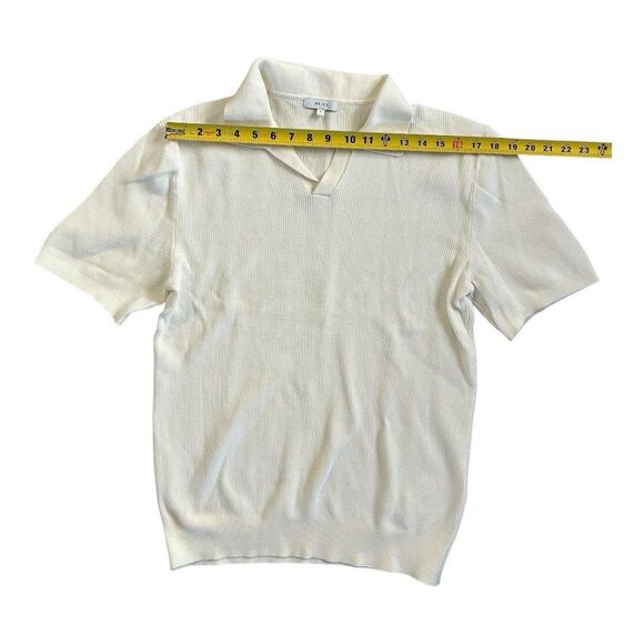 Reiss Mens Large Textured Knit Open Collar Polo Shirt White - Picture 5 of 10
